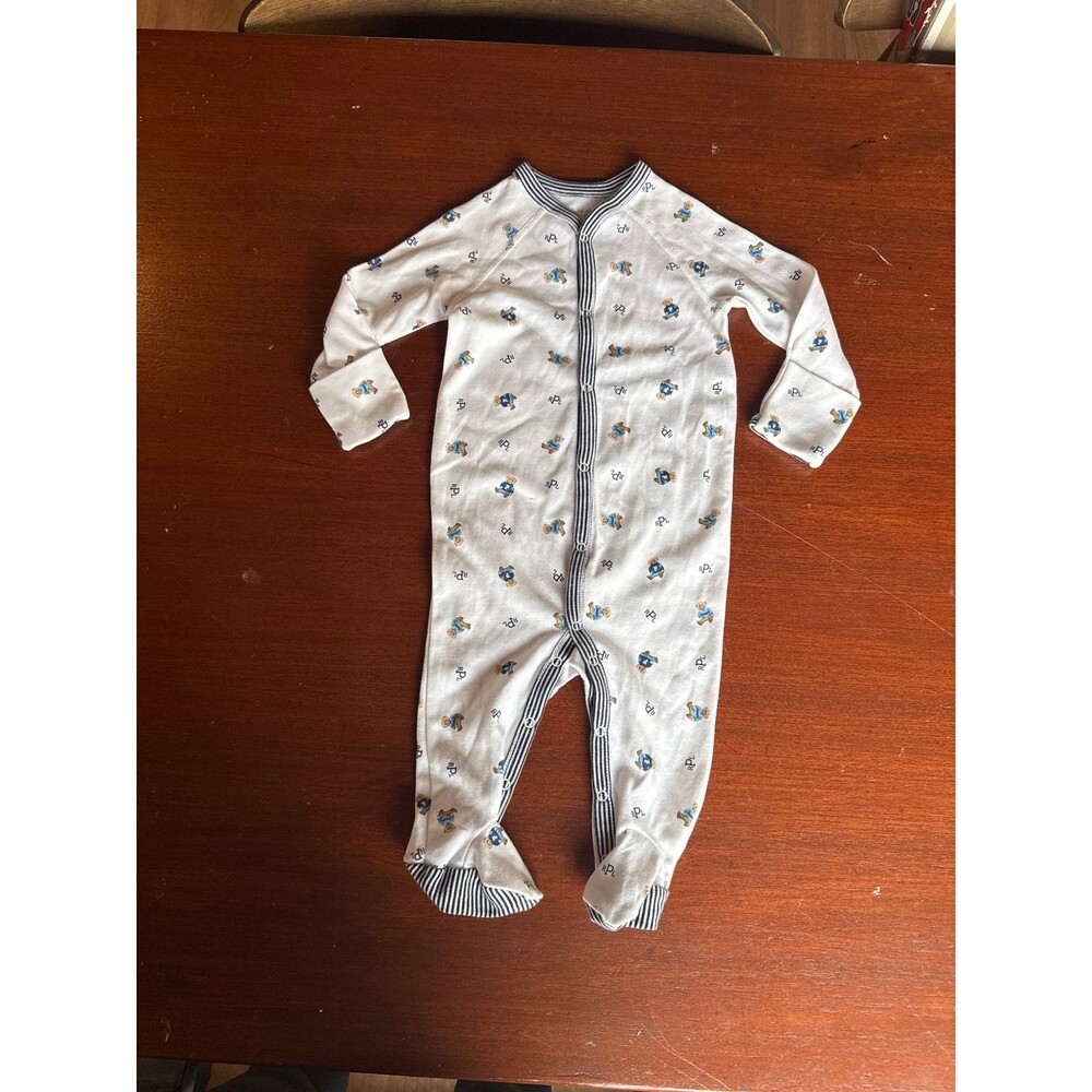 Ralph Lauren Baby Boys Footed Pajamas TEDDY BEAR monogram Sleeper 6 Months